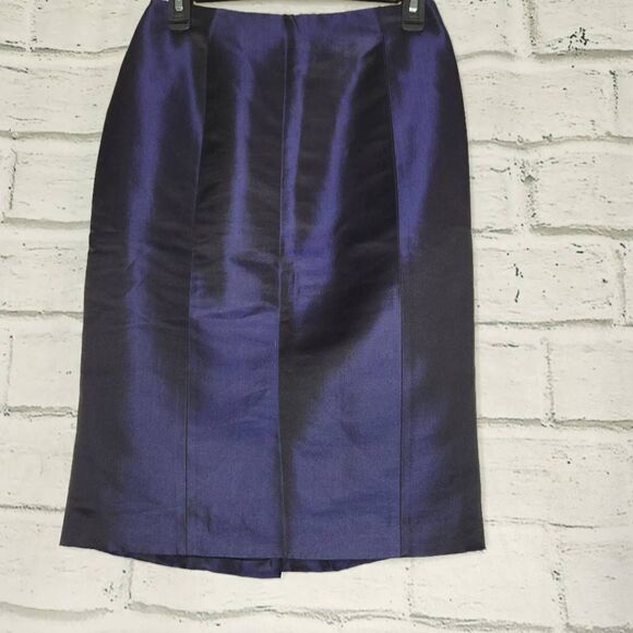 Nina Ricci Women's Black Purple Silk Wool Blend Back Zipper Pencil Skirt 38 XS 2 - Picture 3 of 12